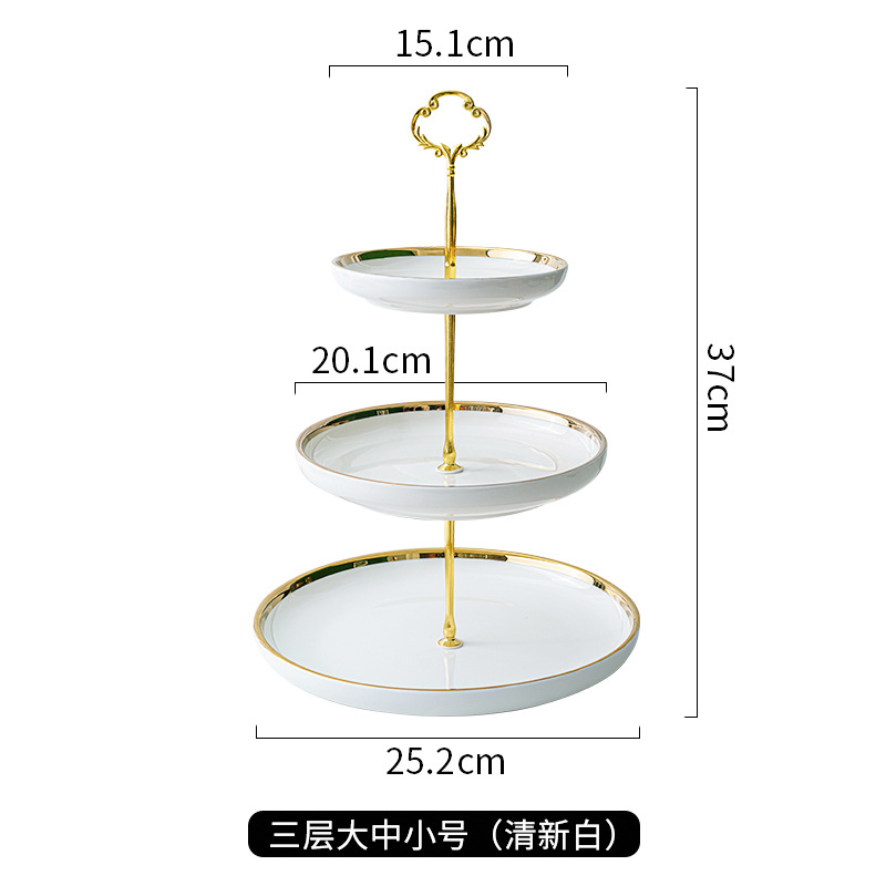 Luz de lujo de cerámica de tres capas Placa de pastel de frutas mesa de café del hogar bandeja de postre de dulces mesa de postre de cumpleaños de la boda creativa