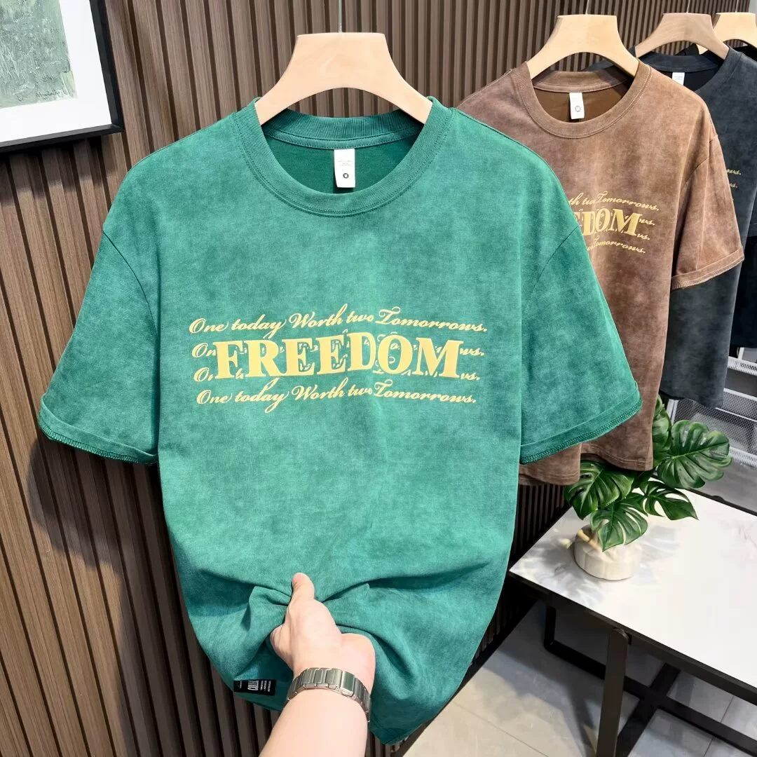 Летняя японская винтажная футболка с короткими рукавами с круглым вырезом мужская приливная бренд свободный большой размер с полуусеченным рукавом тонкая повседневная футболка с принтом