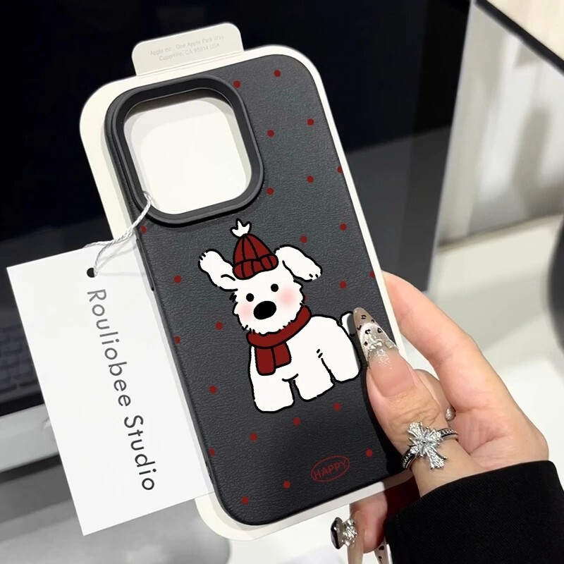 Suitable for Apple 17 Phone Case, Apple 16 Pro New Model, 13 Cartoon, 12 Leather Texture Full Coverage, 15 Christmas Hat Dog Suitable for Apple 17 Phone Case, Apple 16 Pro New Model, 13 Cartoon, 12 Leather Texture Full Coverage, 15 Christmas Hat Dog