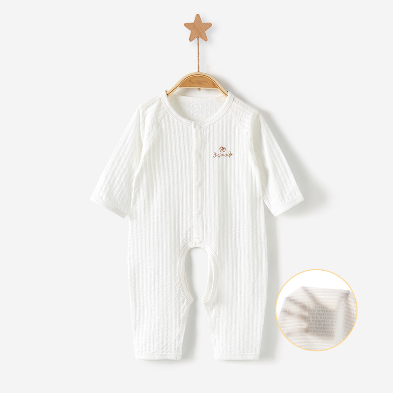 Bebé mono primavera y otoño verano manga larga delgada ropa de recién nacido Ropa de verano entrepierna abierta aire acondicionado masculino y femenino bebé mameluco image 10