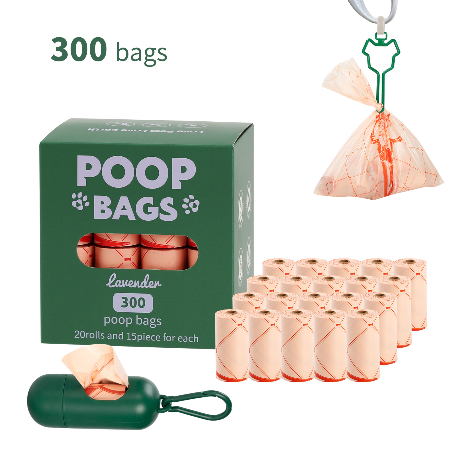 Nueva bolsa de mierda degradable ecológica para perros, bolsa de heces portátil, dispensador de clip de manos libres, bolsa de basura para mascotas
