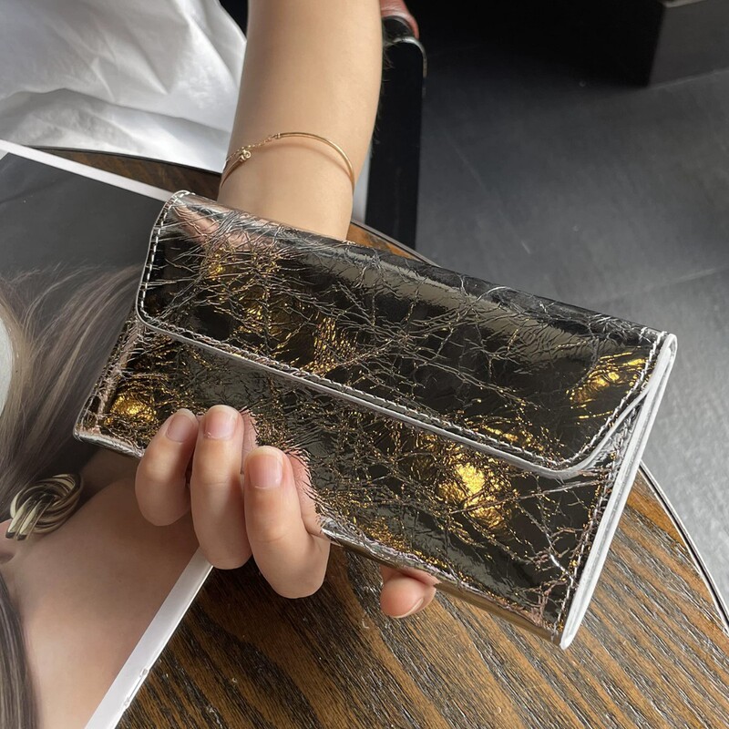 Crackled Pattern Genuine Leather Wallet for Women, 2026 New Model, Long Design, Unique and High-End, Practical, Top Layer Cowhide