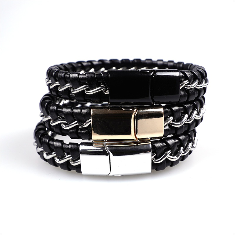 European and American retro woven leather bracelet leather wristband bracelet alloy magnetic buckle bracelet factory direct sales large quantity Congyou