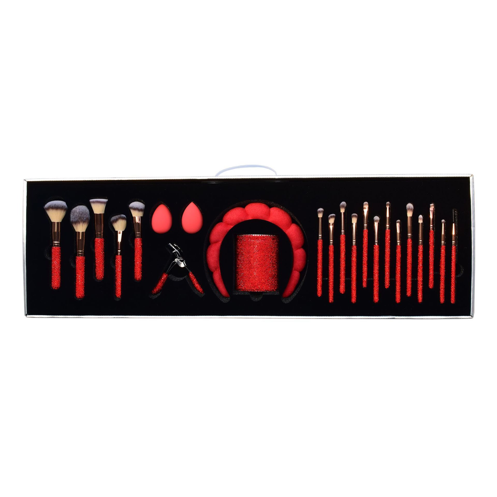 Nuevos productos transfronterizos 18 pinceles de maquillaje con incrustaciones de diamantes Diamante Cubo Diadema Clip de pestañas Juego completo de herramientas de belleza Juego de 23 piezas