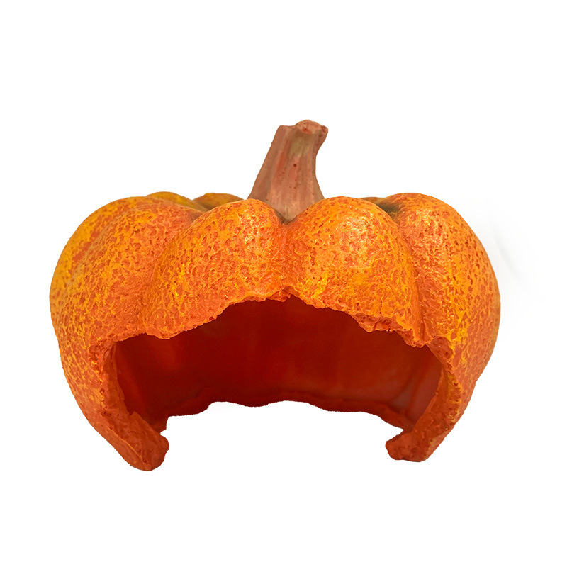 Escenario de Halloween acuario decoración de pecera simulación de dibujos animados decoración de resina vegetal calabaza rota pescado camarones refugio casa