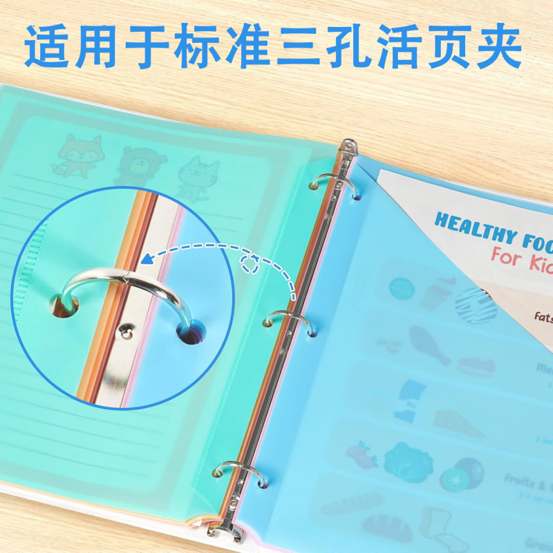 Amazon venta caliente de tres agujeros carpeta pp clasificado índice de página macarón bolsa de protección de archivos bolsa de archivos