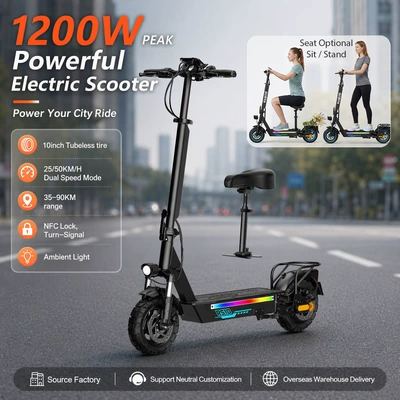 European and American overseas warehouse cross-border electric scooter with long range, 10-inch foldable, 1200W high power, long range for adults