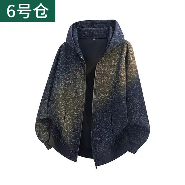 Tie-dye cardigan sweatshirt for men, a casual and stylish hooded outerwear piece for spring and autumn, exuding a sophisticated and luxurious vibe