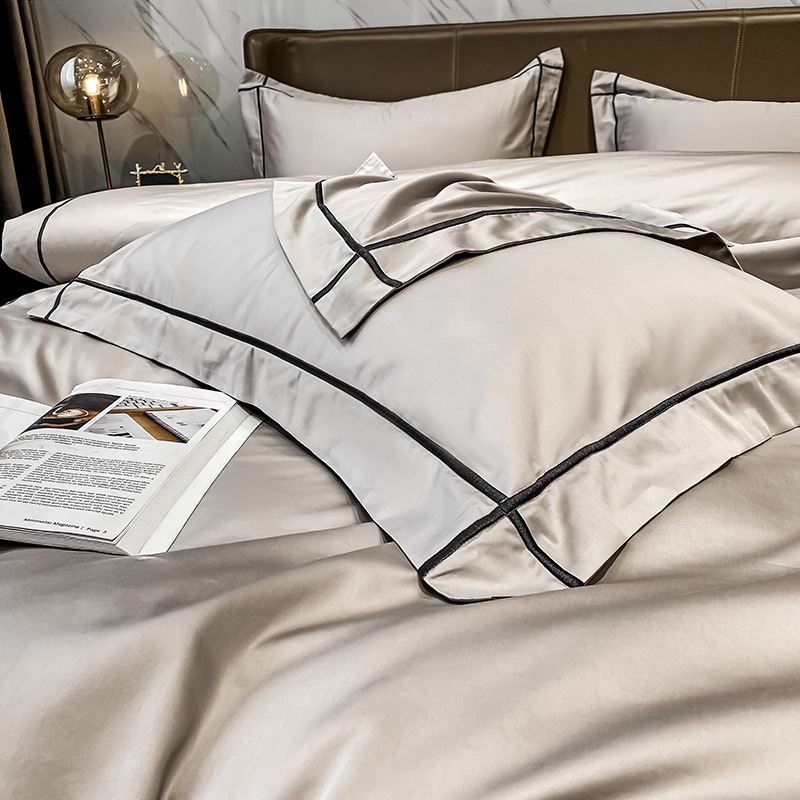 Funda de edredón de algodón de cuatro piezas de algodón de fibra larga, funda de edredón de verano individual de algodón de fibra larga, ropa de cama de alta calidad de lujo ligero