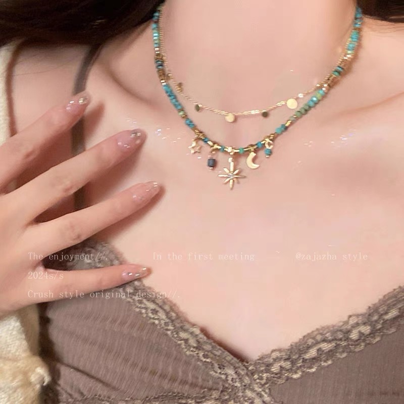 Vintage Beaded Stacked Necklace Women's Light Luxury Niche Bohemian Sunflower Chain Necklace Necklace Accessories