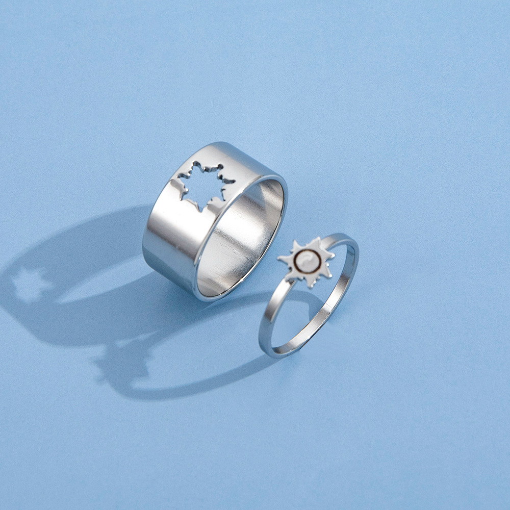 6g Weight No Inlaid Inlay Material Fashion Simple Sun Hollow Couple Alloy Ring 2-piece Set