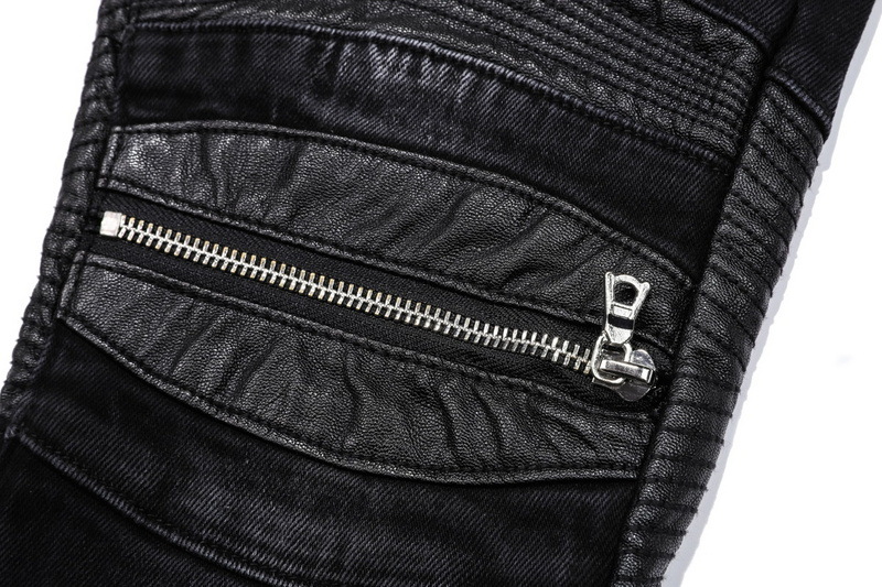 Men's Skinny Stretch Jeans With Leather Patch Motorcycle Style_voghion.com