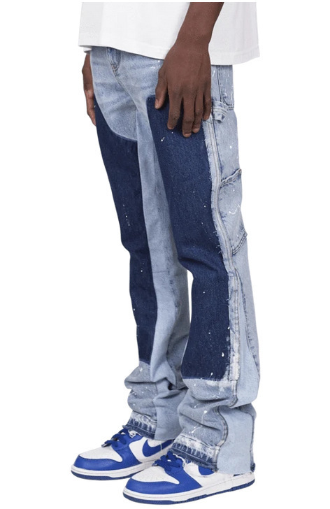 Men's Denim Overalls Fashion Elastic Patch Flared Jeans_voghion.com