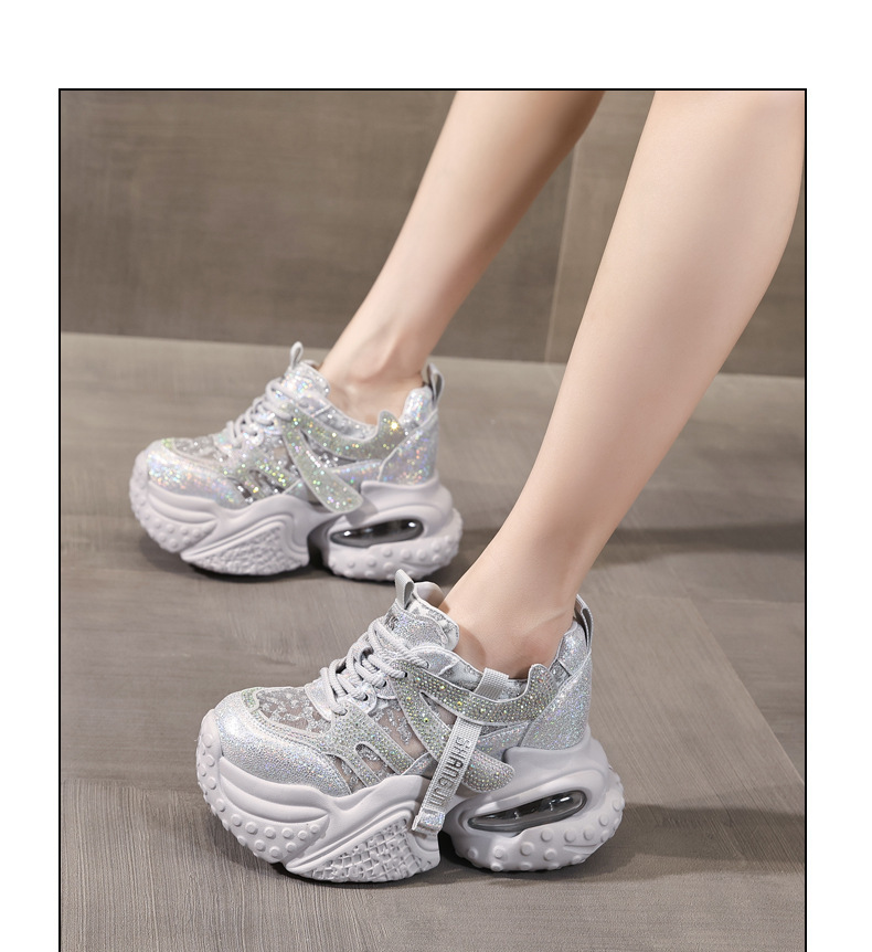 Giày sneaker nữ đế dày lưới thoáng khí đính đá pha lê — màu trắng chi tiết 12