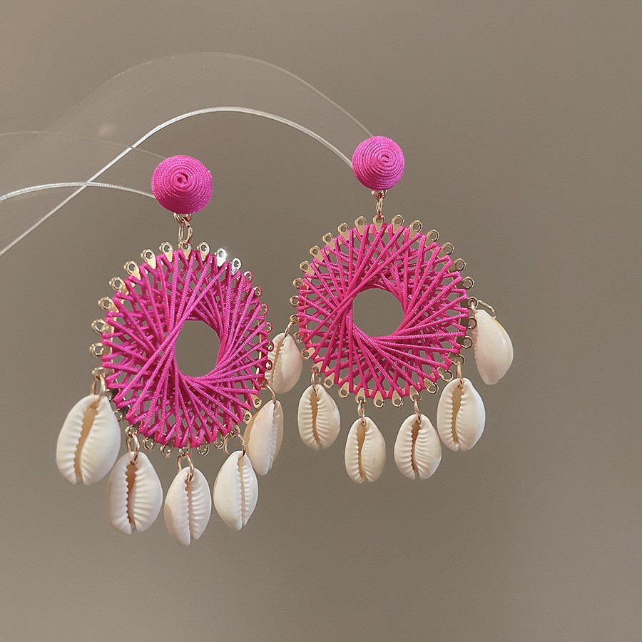 Pendientes de borla de flores de tela de aguja de plata Pendientes de estilo de vacaciones junto al mar