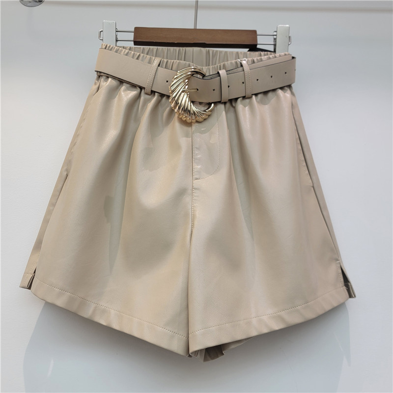 Pantalones Cortos A-Line de Cuero PU de Cintura Alta para Mujer