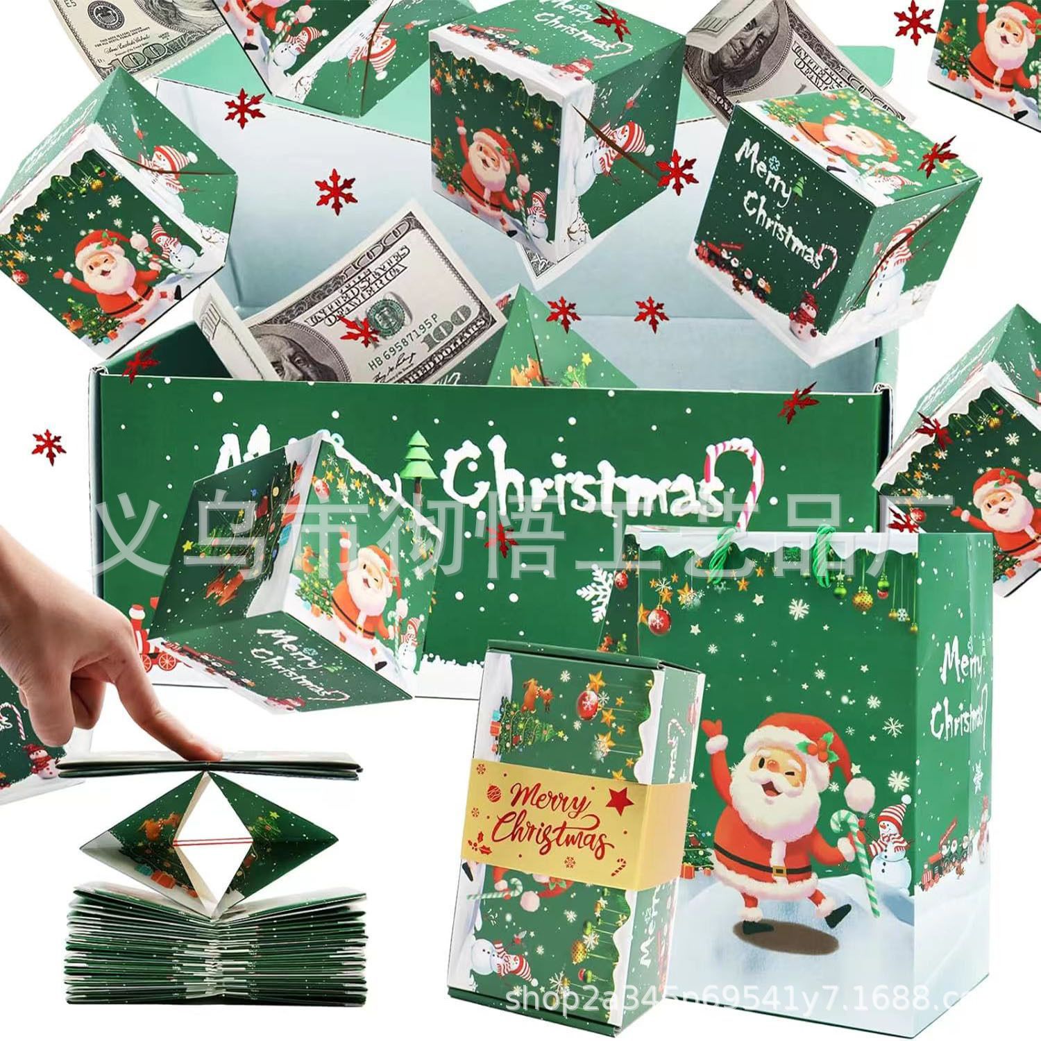 산타클로스 눈사람(녹색), 바운스 박스 10개 + 선물 상자 + 선물 가방