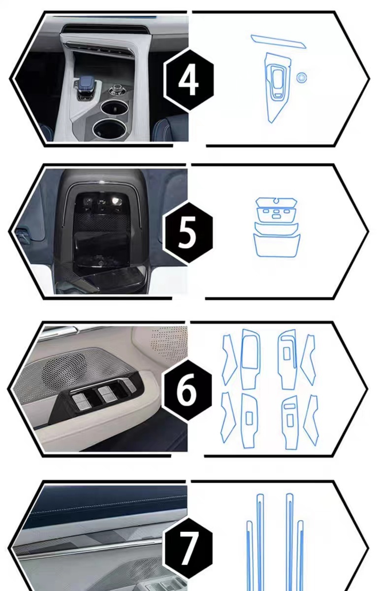 Suitable for Zeekr 001: blackened headlight film, transparent interior film, taillight film, navigation instrument screen film, TPU wear-resistant