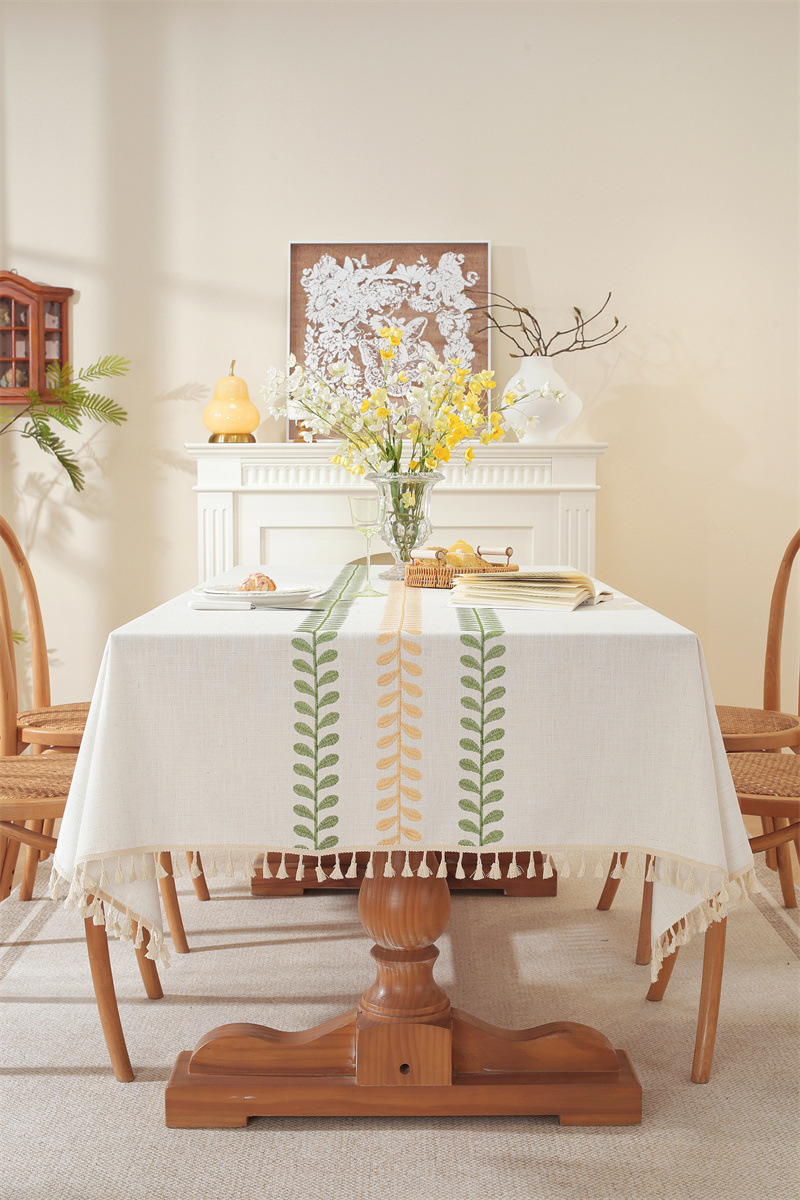 Tovaglia rettangolare da tavolino da caffè con nappe ricamate a foglie e fiori, spedizione diretta dal produttore._voghion.com