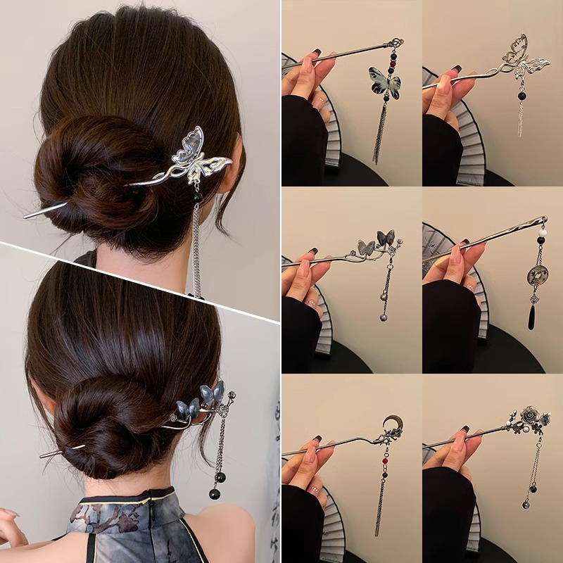 Nuevo estilo chino mariposa bordilla pinzas de cabello para mujeres detrás de la cabeza pinzas de cabello antiguo estilo Han tocado de alto nivel sensación de paso pinzas de cabello