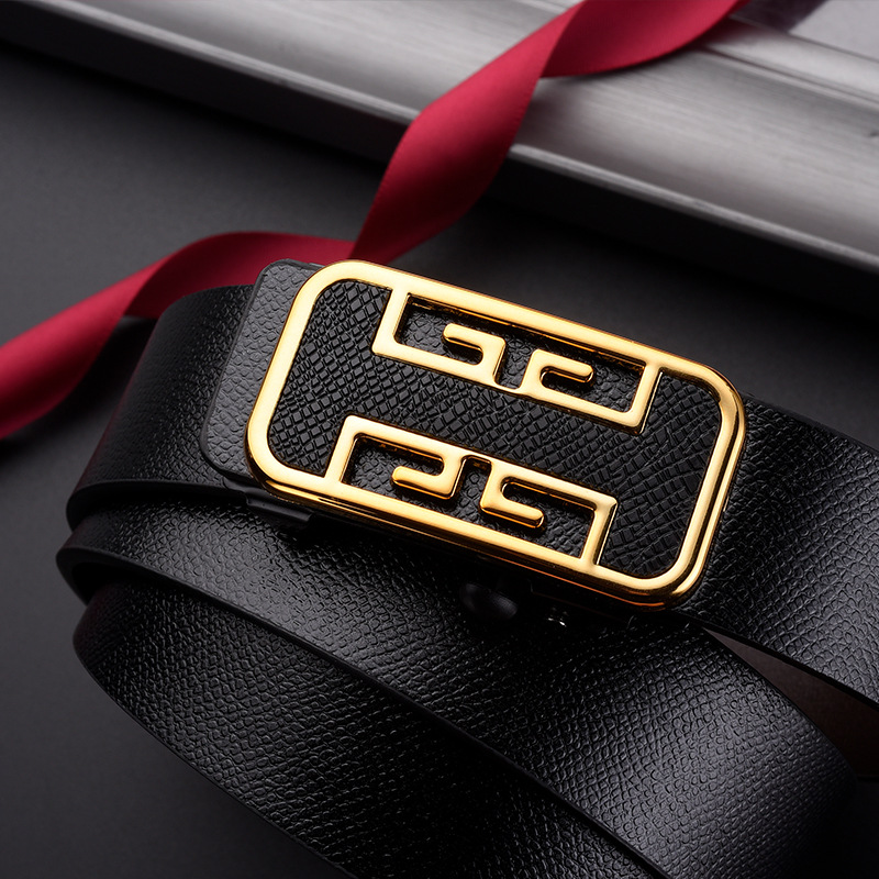 Fabricante de cinturón casual para hombres, venta directa de letras sin dientes, ropa interior automática, patrón de palma de moda, negocios simples