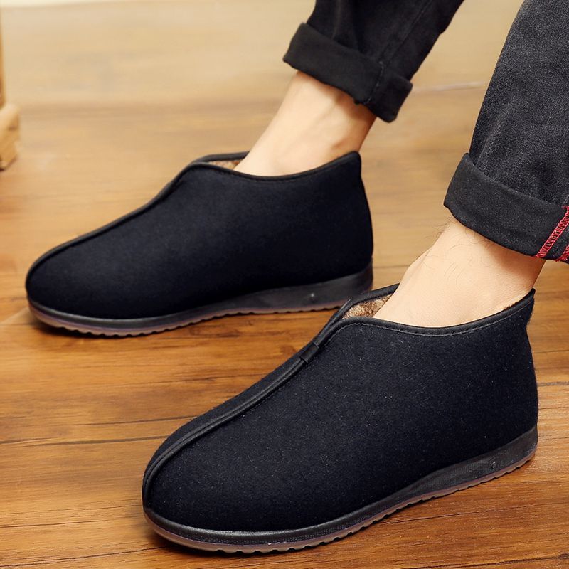 Zapatos de algodón de invierno de vello para padres viejos, zapatos de algodón de hombre calientes antideslizantes de alto nivel, zapatos de algodón tradicionales viejos padres de Beijing