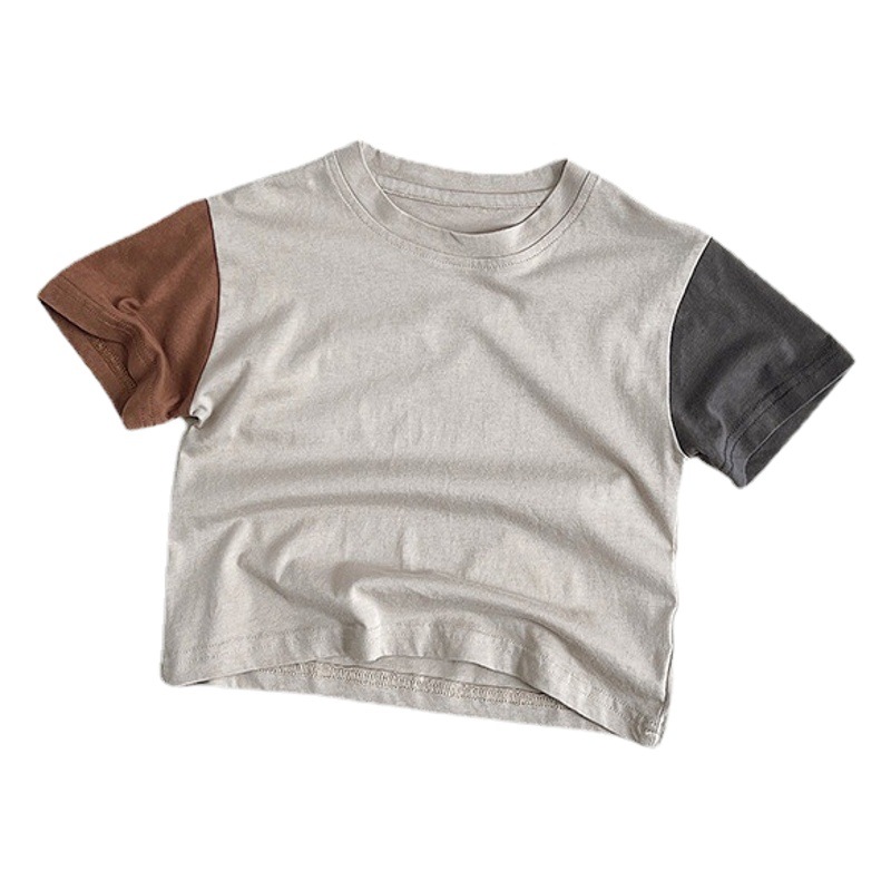 Diferentes colores de contraste para niños Camiseta de manga corta de algodón personalizada para niños y niñas estilo coreano Mori tops para niños ropa de verano para niños