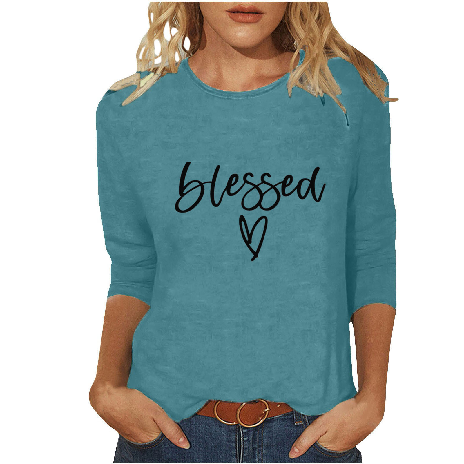 Women's T-shirt 3/4 Length Sleeve T-shirts Casual Basic Letter Heart Shape display picture 32