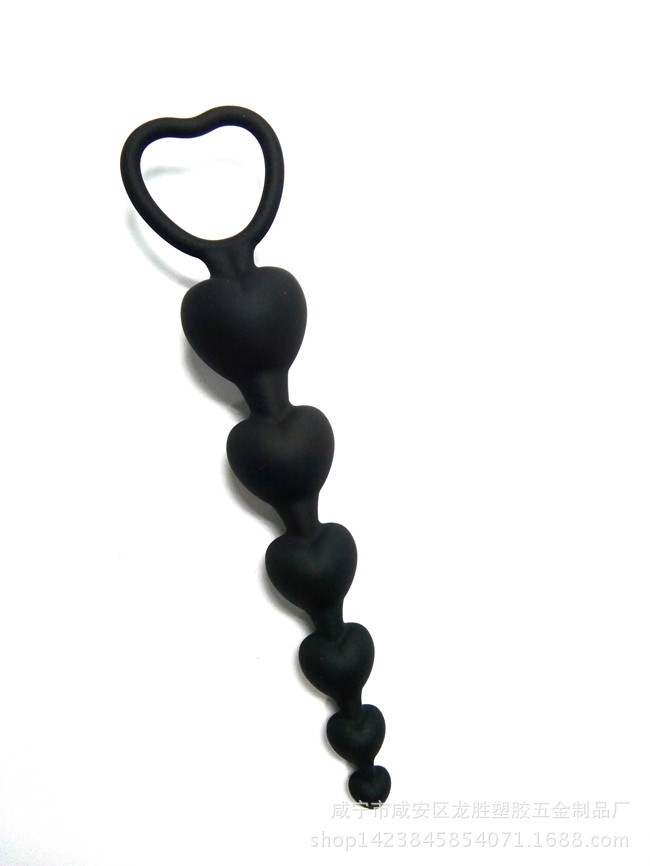 Heart-Shaped Silicone Anal Beads, Soft Flexible Unisex Adult Toy, Black — detail image 8