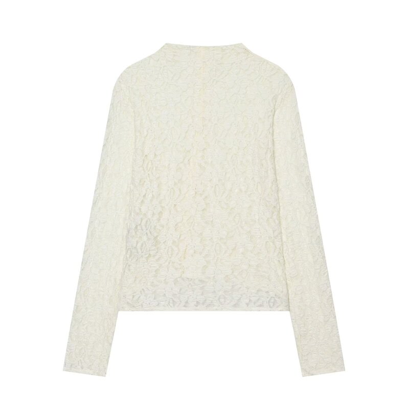 Cross-border PB&ZA early autumn new women's long-sleeve stand-collar semi-transparent lace button-up shirt top 5039836 Cross-border PB&ZA early autumn new women's long-sleeve stand-collar semi-transparent lace button-up shirt top 5039836