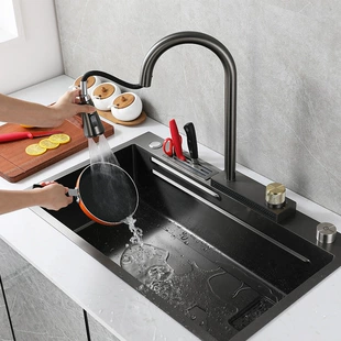 Handmade nano -black King Kong Flying Rain Waterfall Single Slice Single Slim Thick Washing Pot Pot Washing Tank Kitchen Set