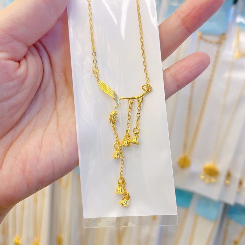 跨境项链黄金色欧美流苏吊坠项链女时尚高级感古法锁骨链|undefined