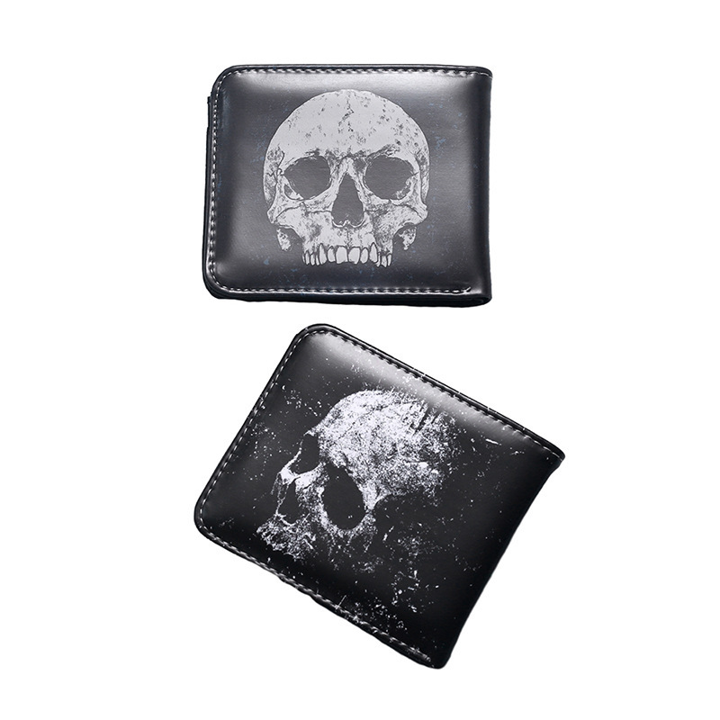 Cross-border Exclusive Wallet Bat Skull Short Wallet Vintage Skull Print Men's and Women's Zipper Coin Purse Cross-border Exclusive Wallet Bat Skull Short Wallet Vintage Skull Print Men's and Women's Zipper Coin Purse
