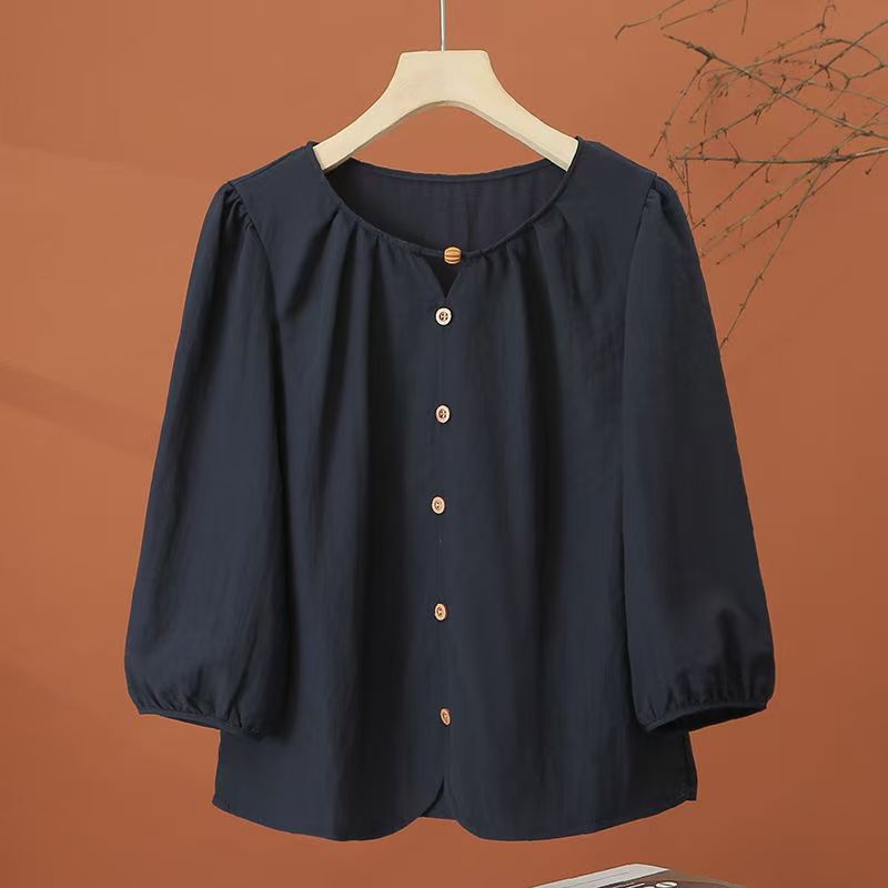 Women's Three-Quarter Sleeve Shirt, Early Autumn 2025 New Style, Elegant and Stylish, Youthful and Relaxed, Loose-fitting Women's Top