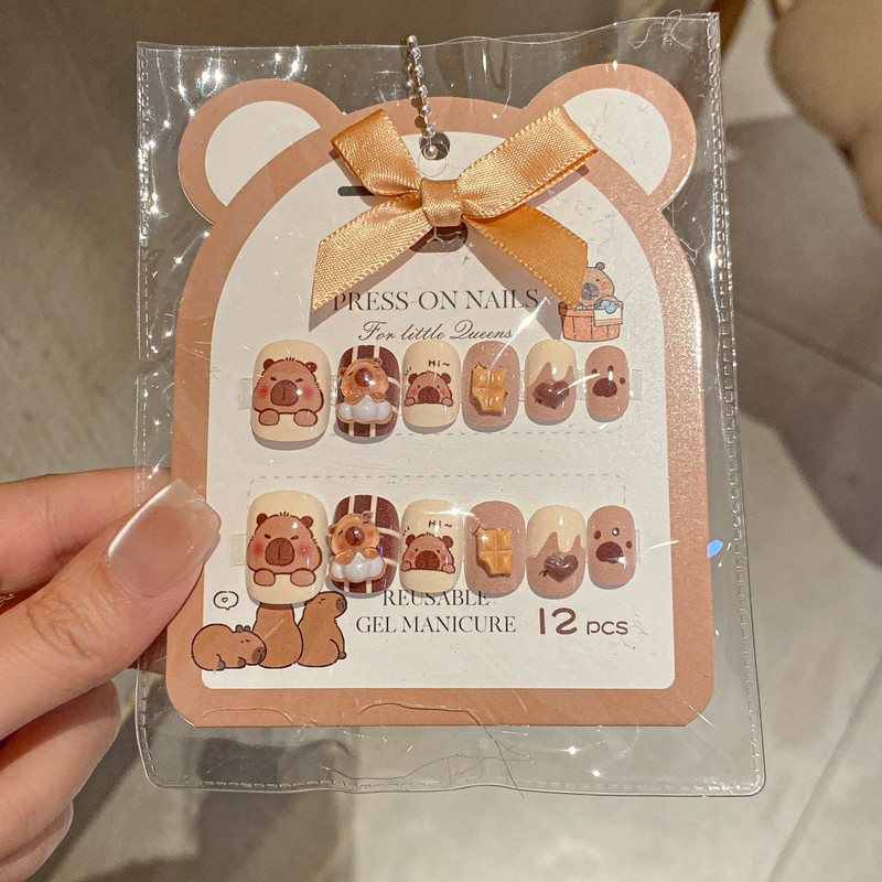 萌趣可爱卡通儿童穿戴甲成品简约甜酷风可拆卸美甲指甲贴片假指甲|undefined