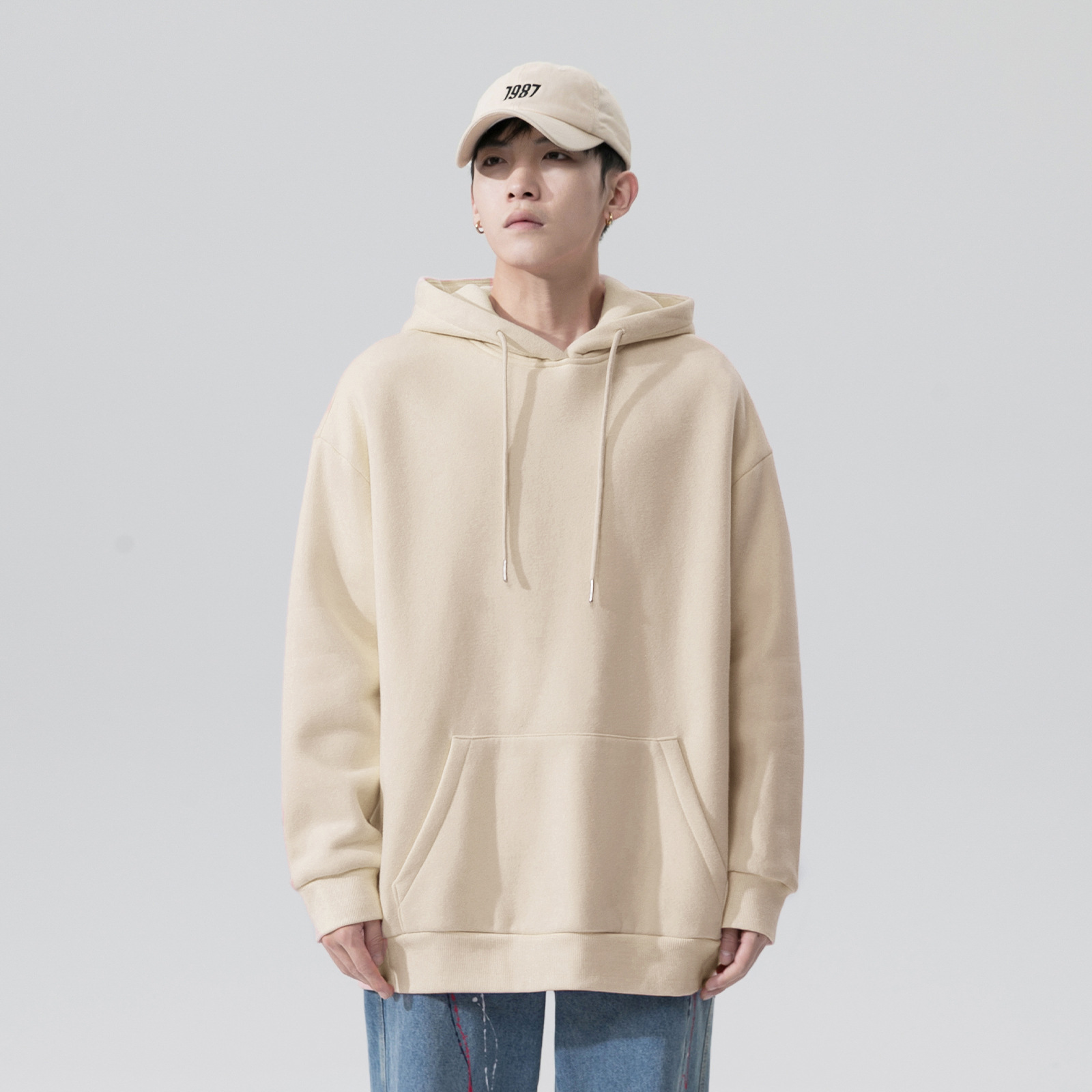Men's Hoodie Solid Colour Trendy Versatile Loose Sports Jacket_voghion.com