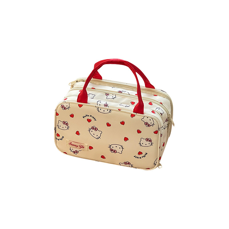 Nuevo lindo gato de tres capas bolsa de maquillaje de gran capacidad portátil almacenamiento de viaje portátil bolsa de lavado de partición portátil