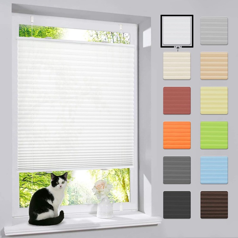 Cross-border White/Yellow/Grey Waterproof Semi-shading Folded Curtain Punch-free and Rope-free Pleated Curtain