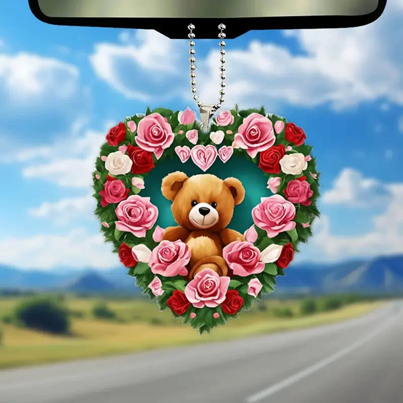 Трансграничная горячая Распродажа украшение на День Святого Валентина кулон акриловая любовь медведь плоский кулон автомобиль подвесной праздничный подарок украшение