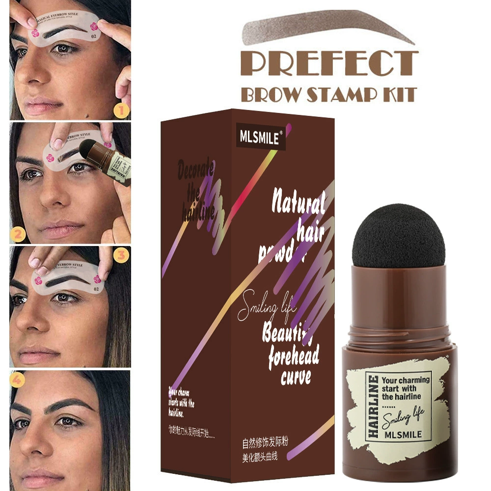 Eyebrow Powder Stick kit, 1.8 g, sponge applicator + 10 eyebrow stencils & 2 brushes, 4 colors