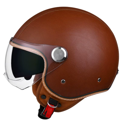 double mirror helmet, Motosiklet kaskı (dəbilqə) - lychee-pattern-brown-short-outside-and-tea-inside-m