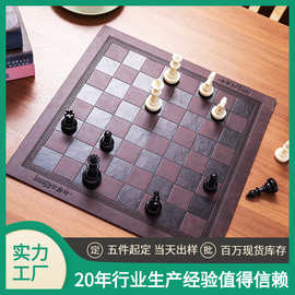 冷叶跨境专供棋盘格风PVC皮革餐垫国际象棋游戏棋盘两用餐桌垫子