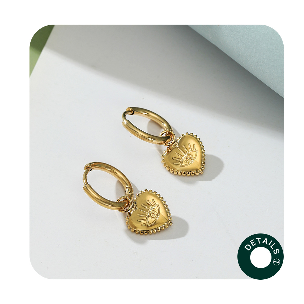 Fashion Devilu0027S Eye Heart Shape Stainless Steel Plating Drop Earrings 1 Pair