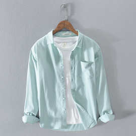 春季男士牛津纺纯棉休闲立领长袖衬衫厂家直销一件代发T201