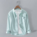 春季男士牛津纺纯棉休闲立领长袖衬衫厂家直销一件代发T201