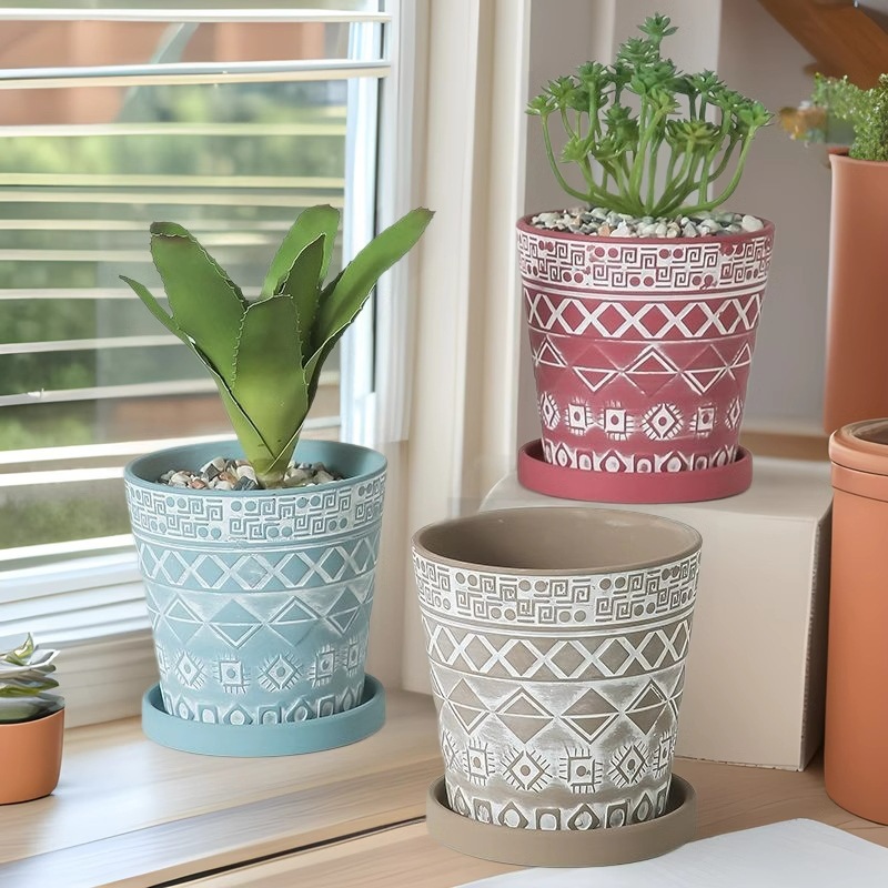 Colored relief red pottery succulent pots red pottery flower pots international pots flower pots succulent ceramics wholesale