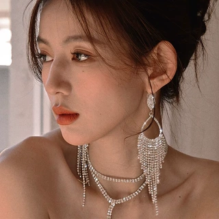 晚宴千金~秋冬爆闪满钻流苏耳环女百搭高级感气质耳饰女耳钉耳夹
