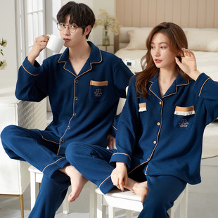 Popular Couple Pajamas for Women Spring and Autum Long-Sleeved Pants New Korean Style Cardigan Casual Spring and Autum Home Wear Set