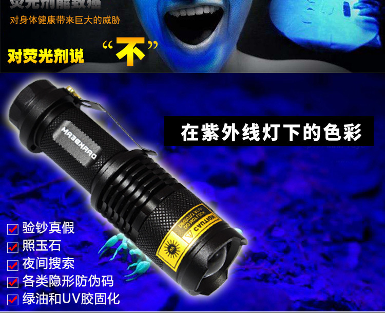 Cat Moss Uv Flashlight Rechargeable Ultraviolet Lamp for Money Detection and Identification Uv Curing Lamp Fluorescent Agent Detection Pen