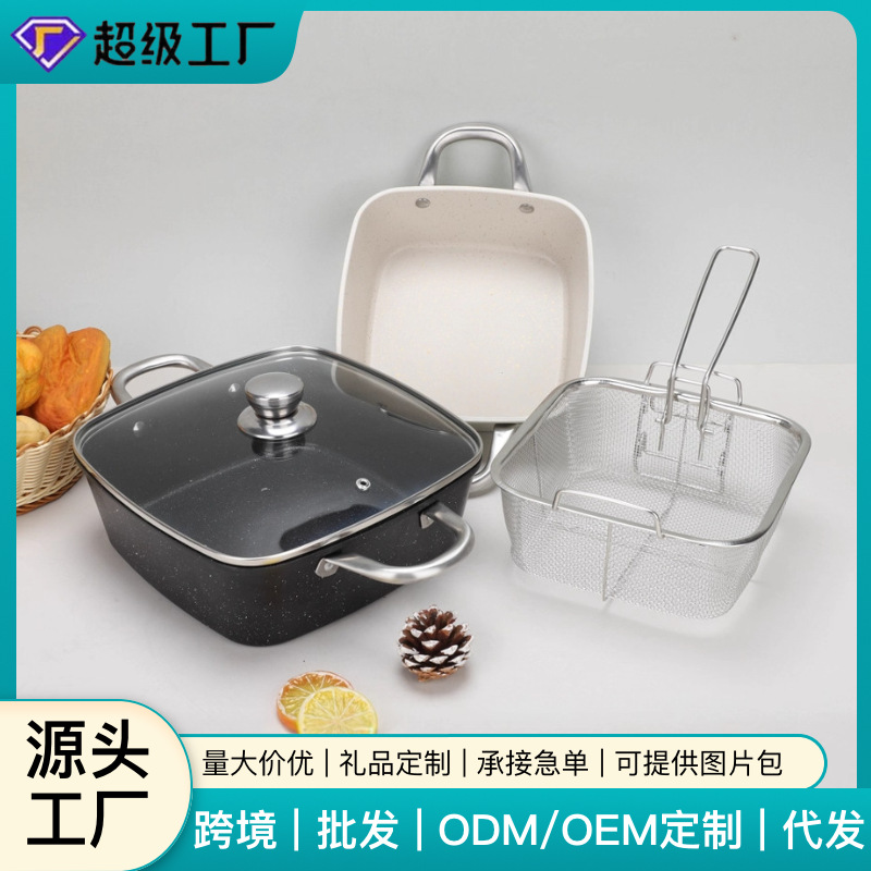 새로운 사각형 찜기 가정용 Maifan 스톤 두꺼운 다기능 가스 인덕션 쿠커 붙지 않는 팬 이중 귀 튀김 올인원